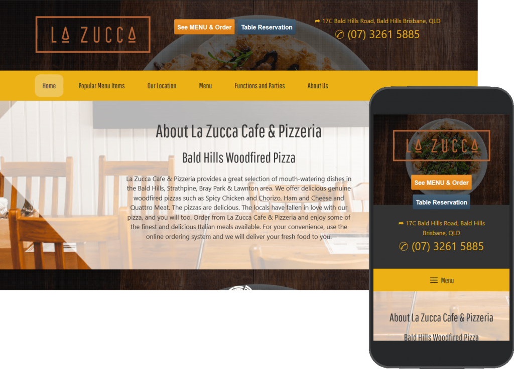 La Zucca porfolio image, full web page and mobile view