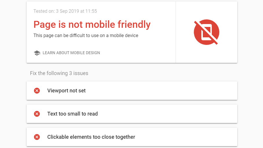 Mobile Friendly Test Results, page is not mobile friendly