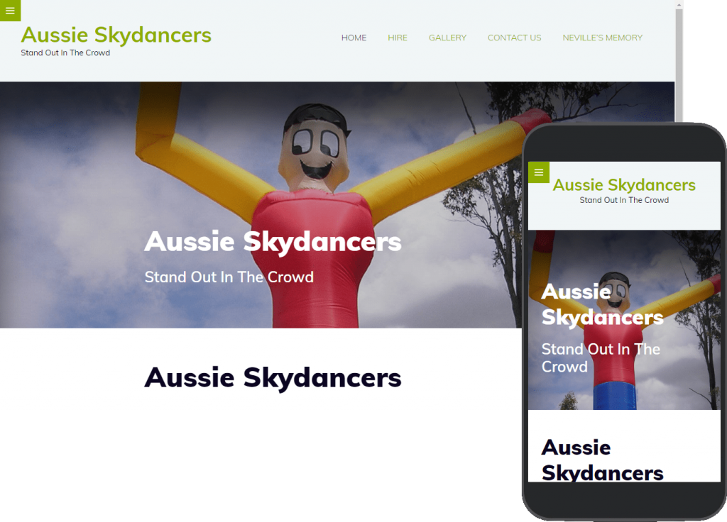 Aussie Skydancers website portfolio images of desktop and mobile view