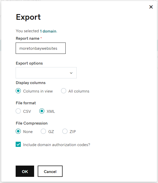 GoDaddy export domain list options