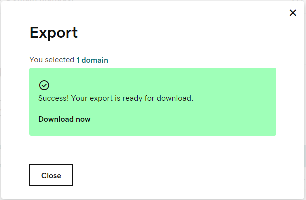 GoDaddy export domain list confirmation