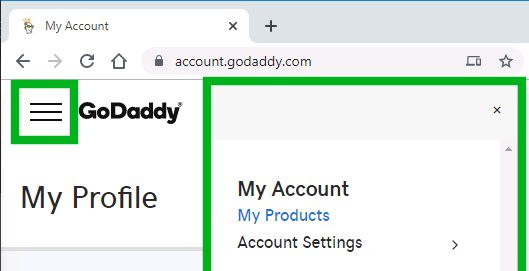 GoDaddy My Products link