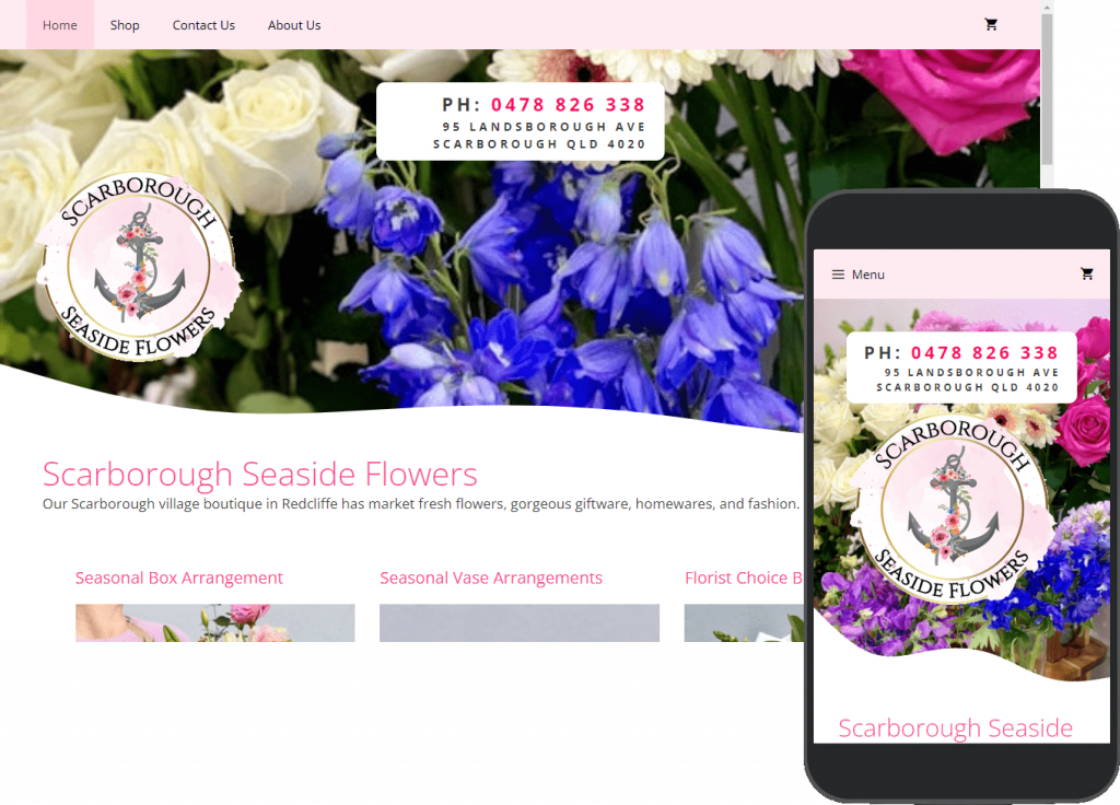 Scarborough Seaside Flowers website portfolio images of desktop and mobile view