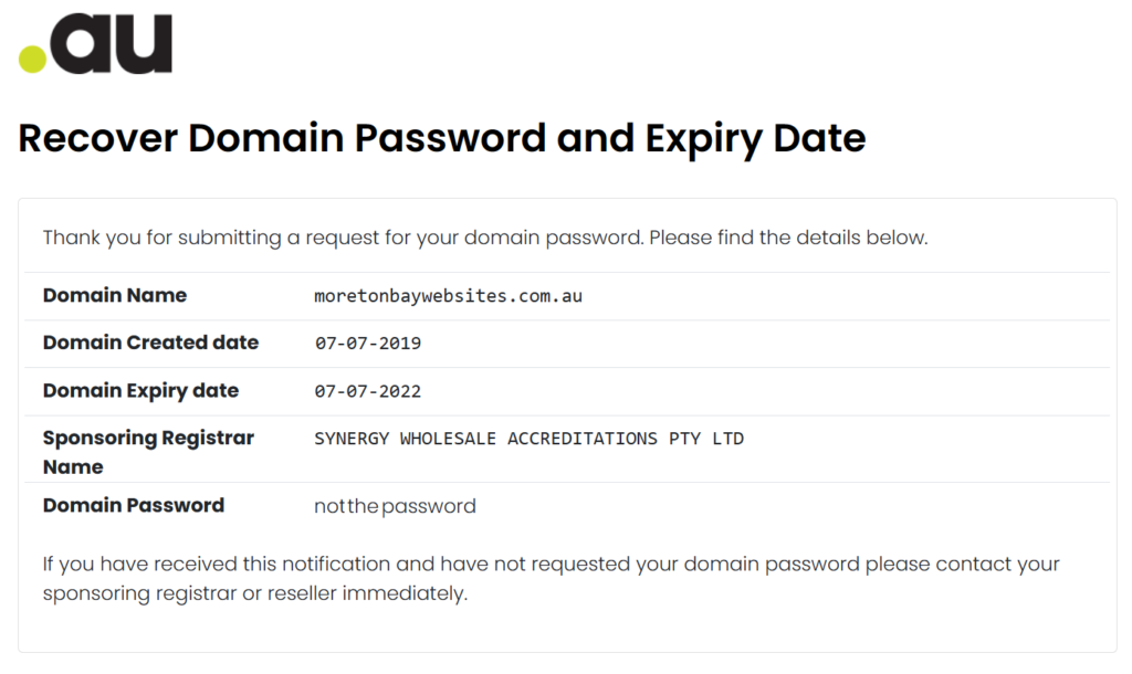 auDA recover domain password and expiry date
